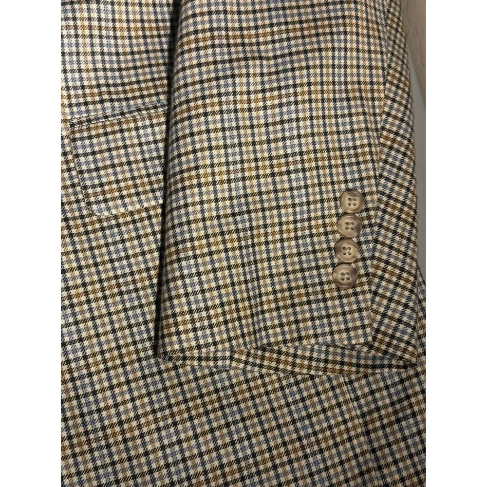 Jos. A. Bank Mens 44L Silk Wool Blend Check Sport Coat Blazer Tan Blue H0573